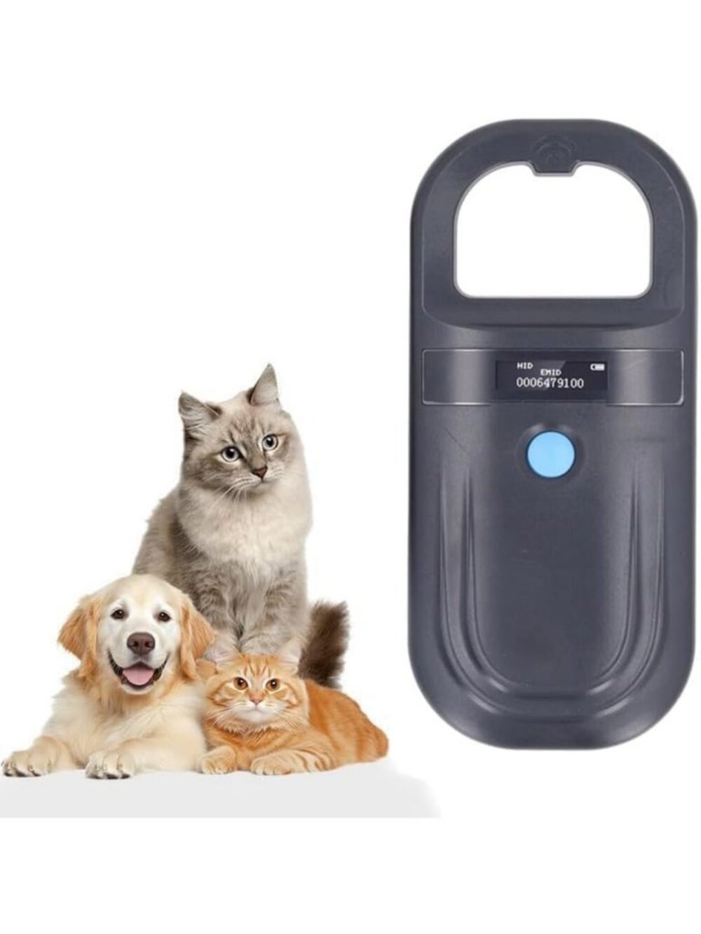 Handheld Pet Microchip Scanner - ISO11784/85, Rechargeable Animal ID Reader for